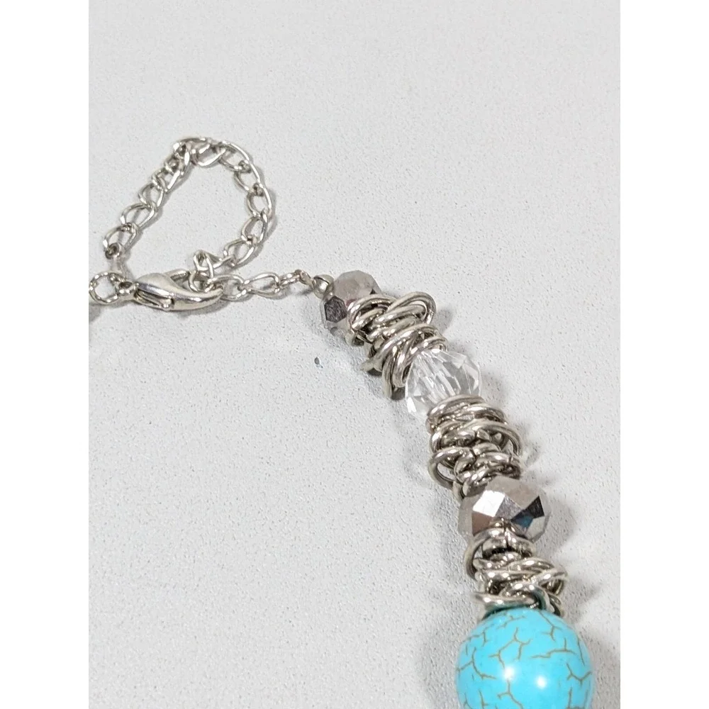 Beachy Coastal Blue Stone Faux Turquoise Bold Beaded Necklace 20‎ inch